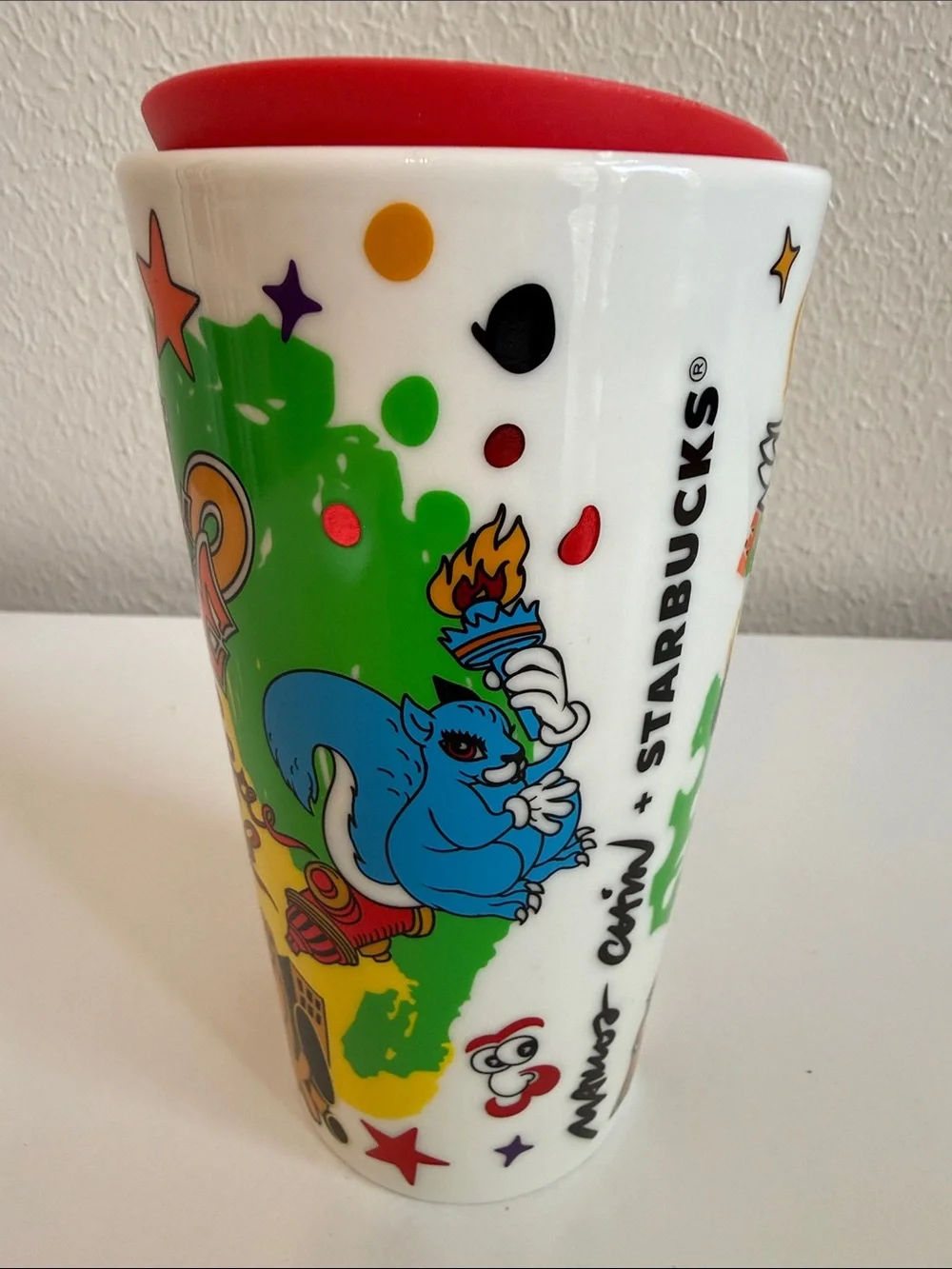 Starbucks White Ceramic Travel Mug New York City Collection